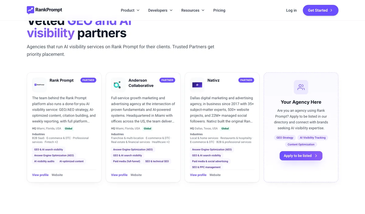 Rankprompt agency directory partners