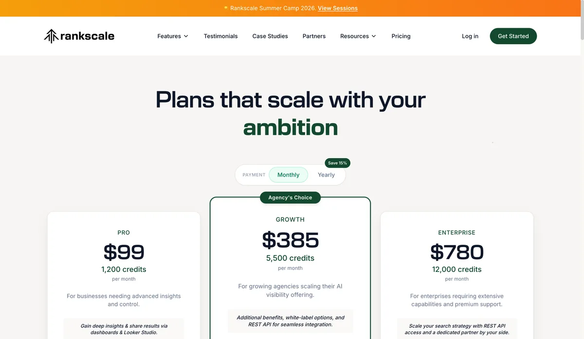 Rankscale ai visibility pricing plans