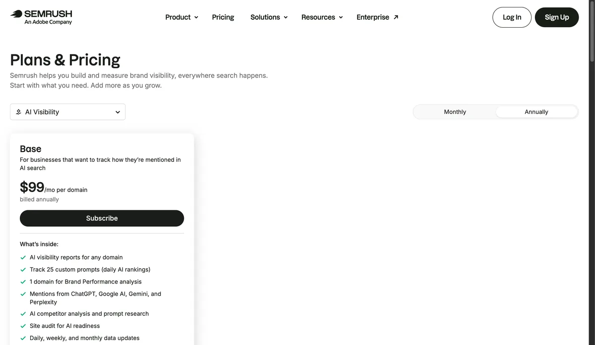 Semrush ai visibility toolkit pricing