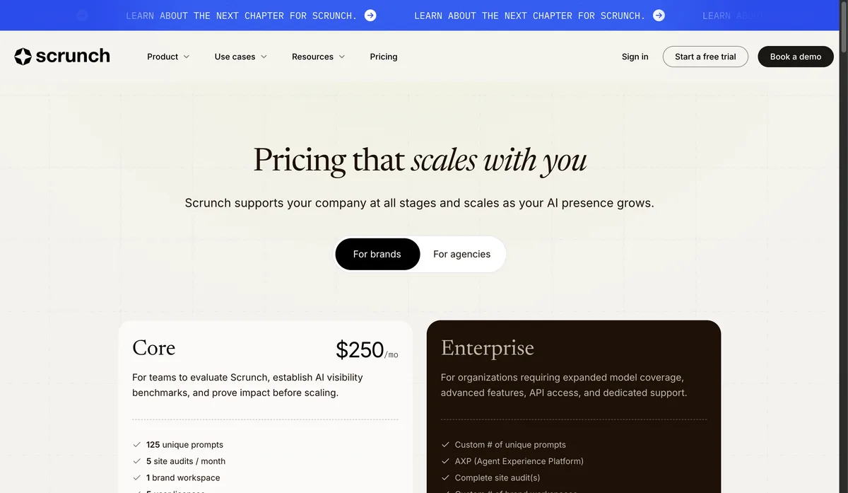 Scrunch ai pricing core enterprise