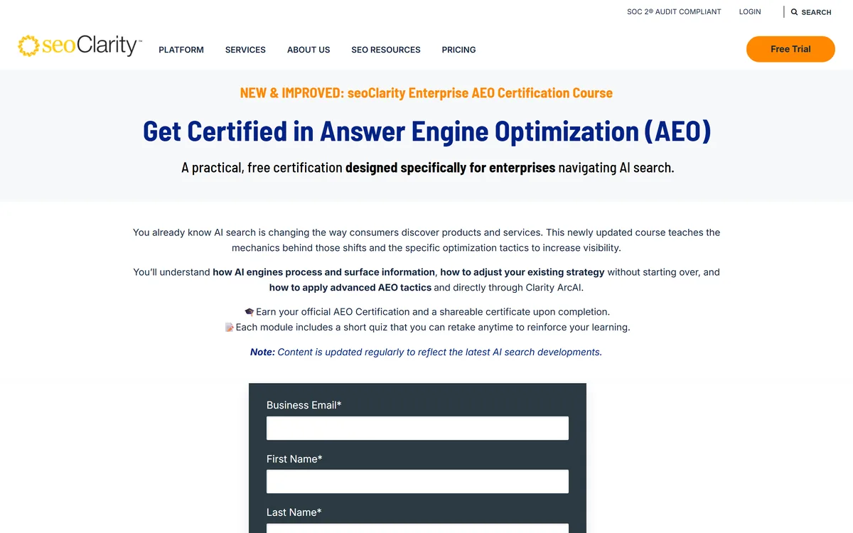 seoclarity aeo certification course