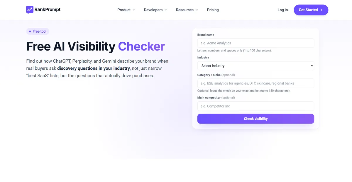 AI visibility checker rankprompt