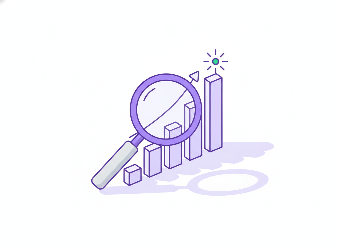 A magnifying glass inspecting a rising visibility chart