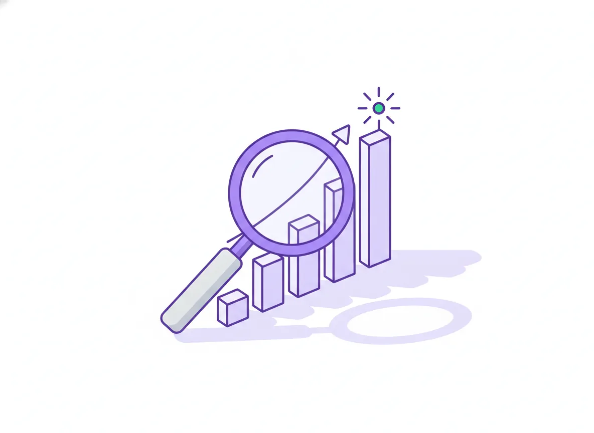 A magnifying glass inspecting a rising visibility chart